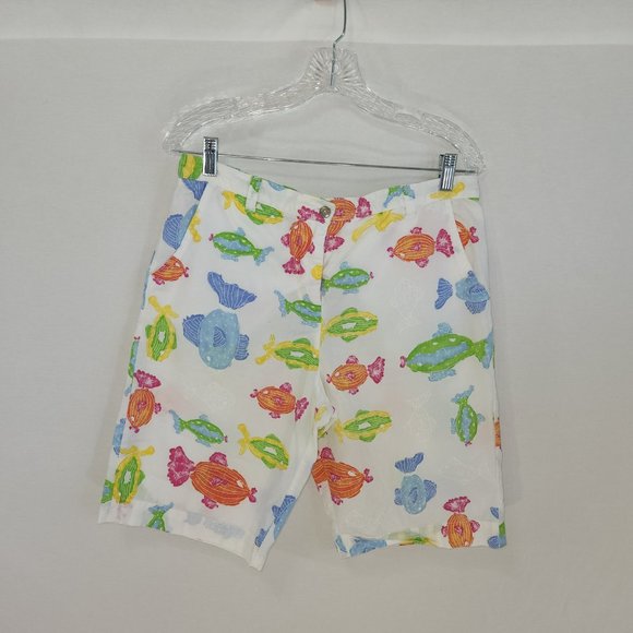 FRESH PRODUCE White Shorts with Colorful Fish Print Hight Rise Size M  LIKE NEW! - Picture 5 of 16